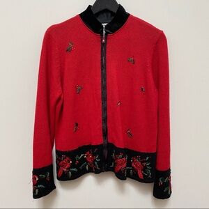 Tiara International Christmas Collection Red Sweater Cardinals and Mistletoe